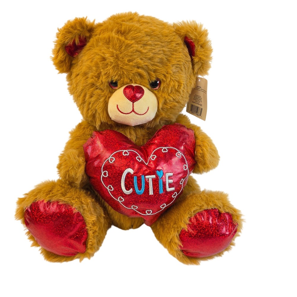 Homerbest Teddy Bear Cutie Heart Plush Kids 12in Brown Red NEW
